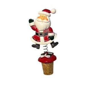 Santa Claus Wine Bottle Stopper Spring Design Cork Base 4"